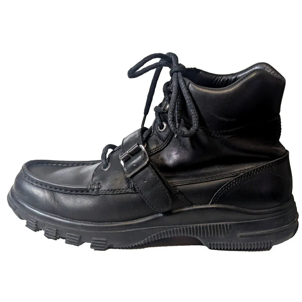 VTG 90s Polo Sport Ralph Lauren MB3501 Black Leather Hiking Boots Men's 13D